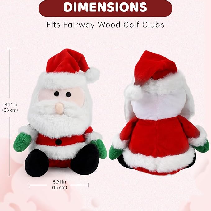 Christmas Golf Club Covers, Fun Plush Headcovers with Soft Protection for Fairway Wood Clubs, Festive Golf Gift for Men and Women