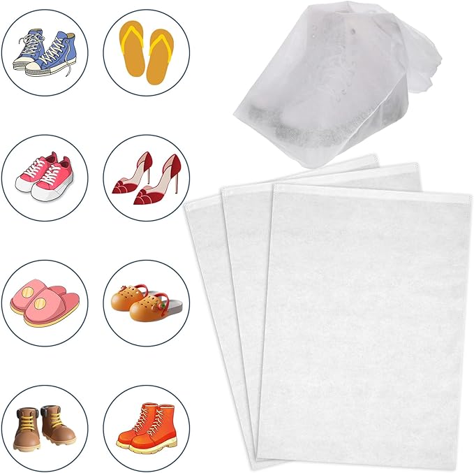 100 Pcs White Dust Bags for Shoes, Handbags, and Travel Storage, Non-Woven Fabric Shoe Bags, Portable Storage Organizer for Closet, Boots, and Accessories, 15.7" x 23.6"
