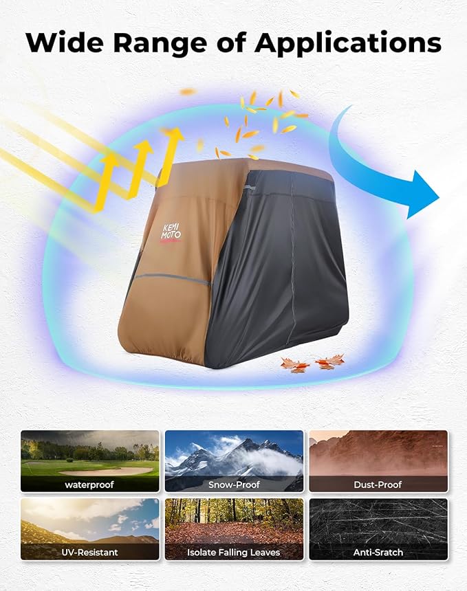 KEMIMOTO Golf Cart Cover, 2/2+2/4/4+2/6/6+2/8 Passenger Heavy Duty Golf Cart Rain Covers with Storage Bag Universal Compatible with EZGO Club Car
