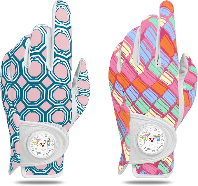 Golf Gloves Women with Ball Marker 2 Pack, Right Handed Golfer Left Hand, Ladies Breathable Soft All Weather Grip Glove Fit Size Small Medium Large XL