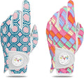 Golf Gloves Women with Ball Marker 2 Pack, Right Handed Golfer Left Hand, Ladies Breathable Soft All Weather Grip Glove Fit Size Small Medium Large XL