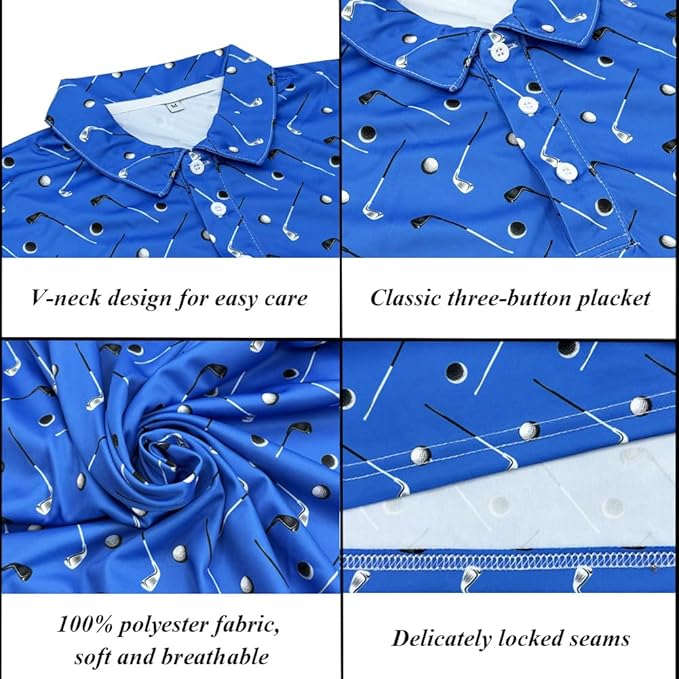 Men's Long Sleeve Golf Shirt Quick Dry 3 Button Work Fishing Outdoor Casual Collar Shirt