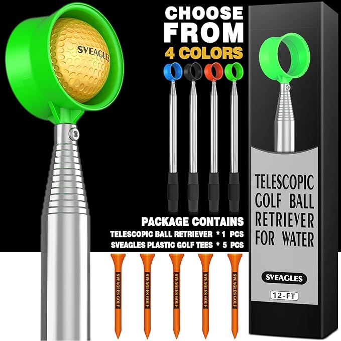 Golf Ball Retriever Telescopic for Water, 12Ft/9Ft Two-Sided Golf Ball Grabber Stainless Steel Ball Retriever Tool Golf Ball Picker Golf Accessories