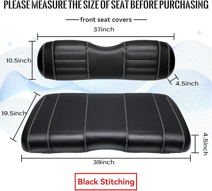 Golf Cart Seat Covers fits Club Car Precedent/DS/EZGO RXV/TXT/Yamaha Front Rear Seat Cushion，Black Leather Custom Stripe Soft Comfortable/Anti-Scratch/Easy to Clean