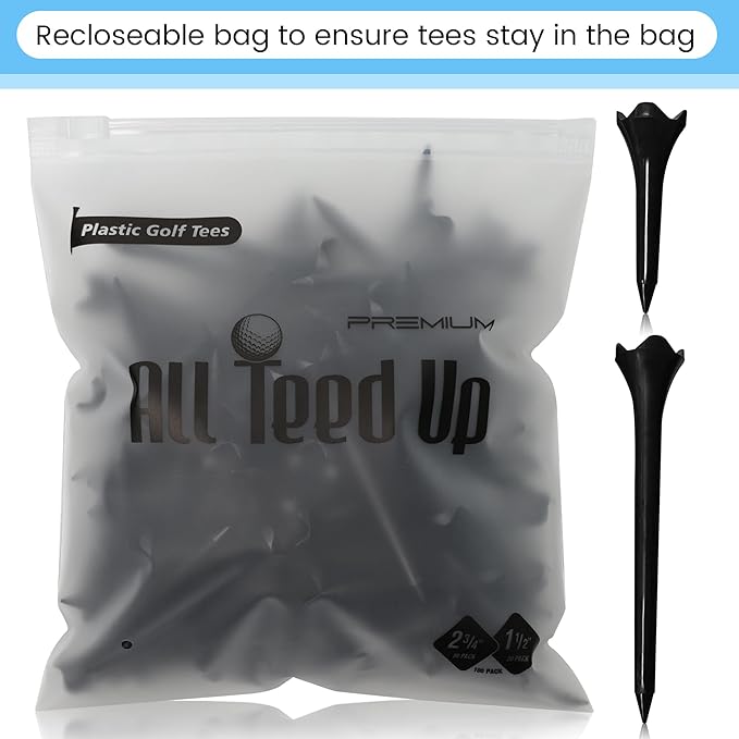 Premium Plastic Golf Tees - Black- 2.75 & 1.5 Inch Plastic Combo Pack