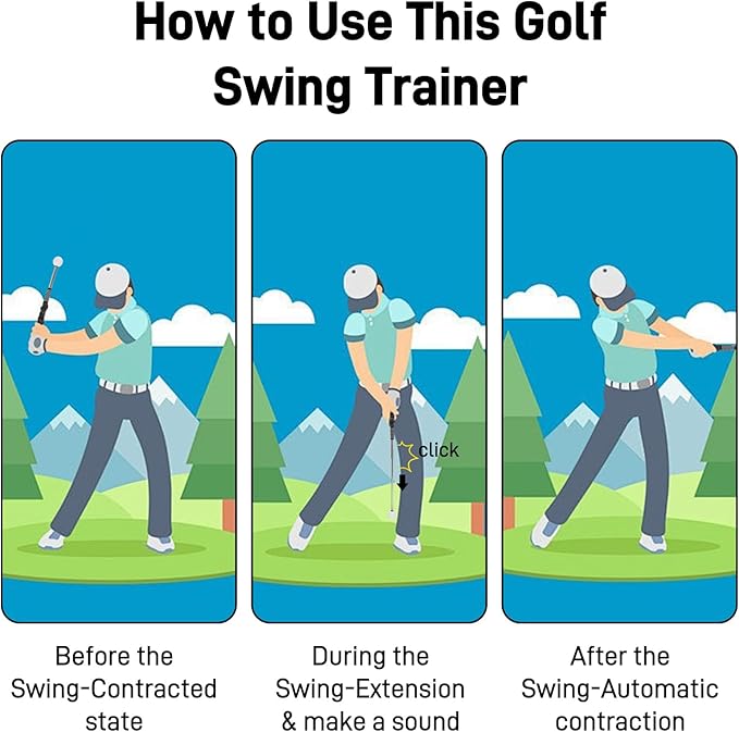 Retractable Golf Swing Training Aid with Arm Band, Golf Grip Trainer for Indoor Outdoor Practice, Portable Club Grips with Click Sound for Beginners and All Skill Levels