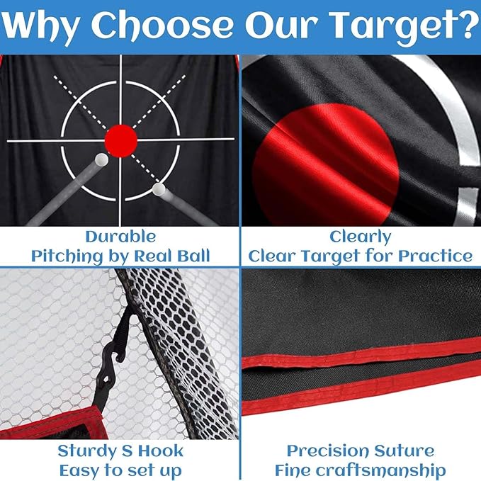 Golf Target Cloth - Heavy Duty Impact Screen for Golf Nets, Indoor/Outdoor Practice Hitting Training Aid with S-Hooks