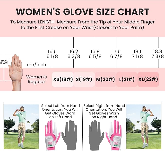 Golf Gloves Women Left Right Handed Golfer Rain Grip Hot Wet All Weather 2 Pack or 1 Pair, Womens Golf Glove Breathable Flexible Mesh for Ladies in Pink White