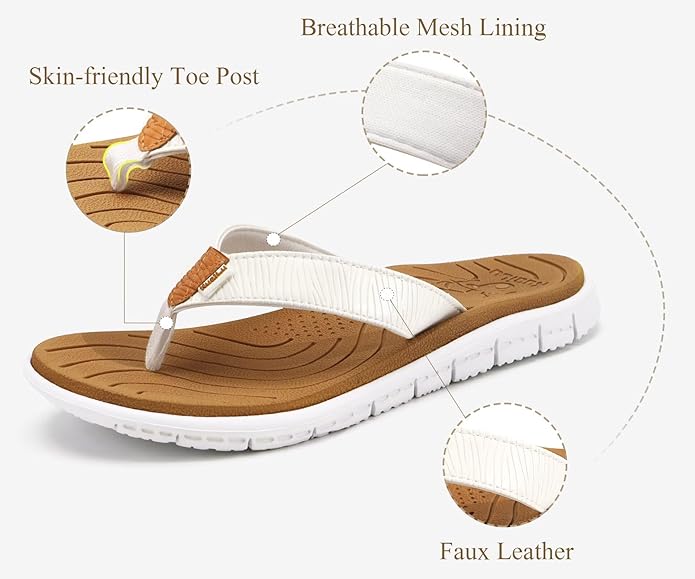 KuaiLu Comfortable Flip Flops for Women with Arch Support Summer Beach Walking Thong Sandals Slip On Indoor Outdoor
