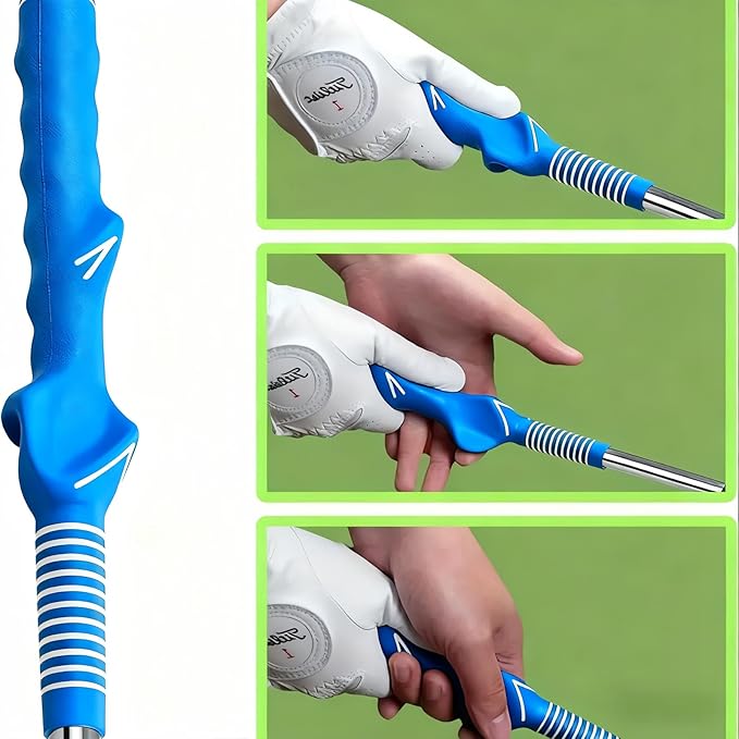 Retractable Golf Swing Training Aid,Right-Handed Golf Swing Trainer, Golf Grip Trainer with Click Feedback, Golf Stick for Practice Correction Indoor Outdoor Hitting (Blue, Right-Handed)