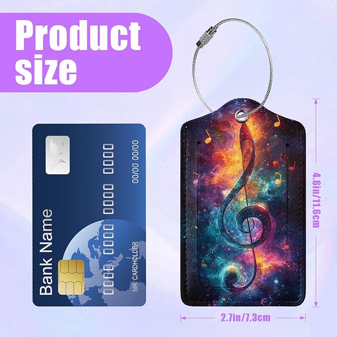 3 Pack Music Note Luggage Tags for Suitcase Headphone Guitar PU Leather Travel Luggage Tag Privacy Cover ID Label for Women Men Baggage Backpack Handbag School Bag