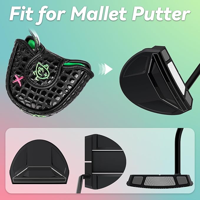 Craftsman Golf DF3 Putter Cover Golf Headcover Center Shaft Birdie Design OZ1 Headcover Mallet Putter Cover with Magnetic Closure for Driver Mid Mallet Putter Heel Shafted