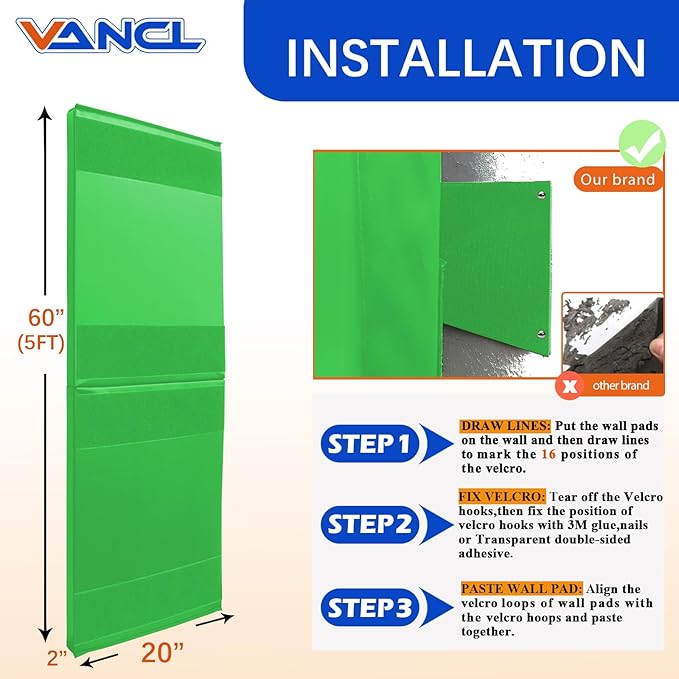 Gym Padding Wall Pads for Gym Wall Mats Basketball Wall Padding 2" Thick Foam Gym Wall Pad for Kids Wall Pad Protection, Waterproof Durable Wall Pads for Safety Colorful Wall Pad