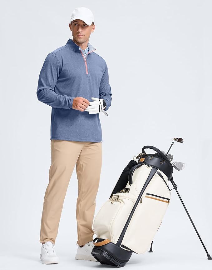 Obla Golf Quarter Zip Pullover Men Fleece Mock Neck Sweatshirt Winter Warm 1/4 Zip Long Sleeve Golf Shirt