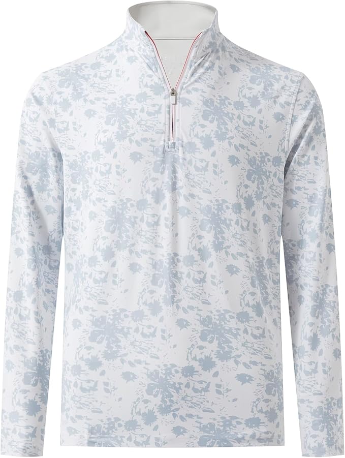 M MAELREG Quarter Zip Golf Pullover Men Dry Fit Long Sleeve Performance Wicking 1/4 Zip Full Print Pullover Mens Sweatshirt