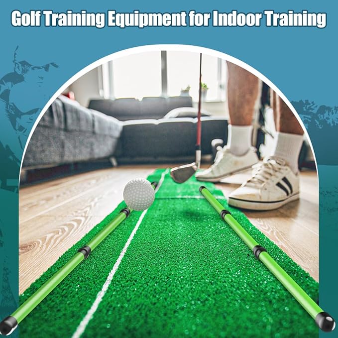 2 Pack Premium Golf Alignment Sticks, 48 Inches Fluorescent Green Golf Training Aid for Aiming, Putting, Full Swing, Collapsible Golf Swing Trainer with Clear Tube Sleeve for Easy Carrying