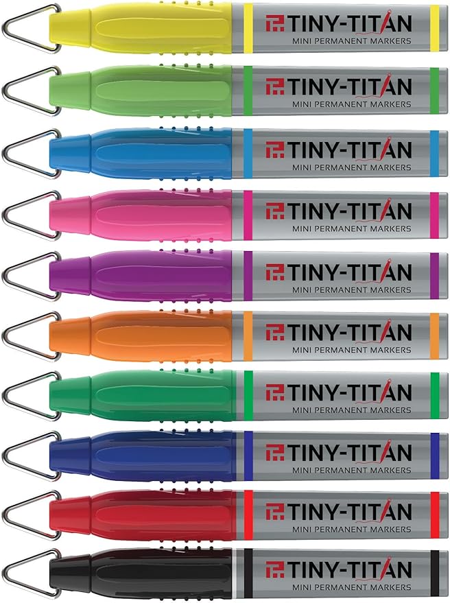 Tiny-Titan Mini Markers - Keychain Clip, Golf Ball Marker, Clip On Nurse's Badge - Fine Point - Assorted 10 Colors - 10 Pens Per Pack