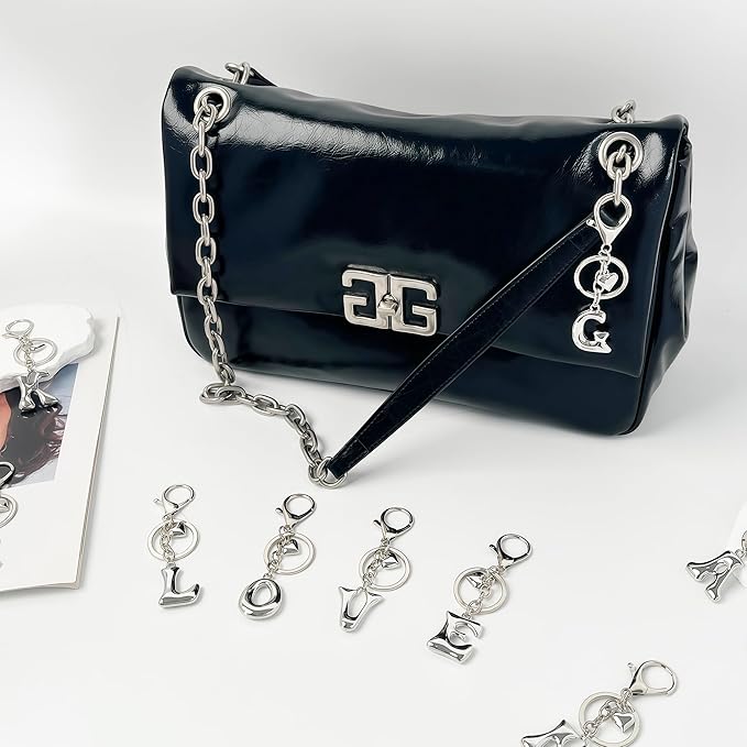 Gold Bubble Heart, Cherry, Bow & More Designs Letter Initial Keychain Bag Charms – Cute Purse Charms for Handbags