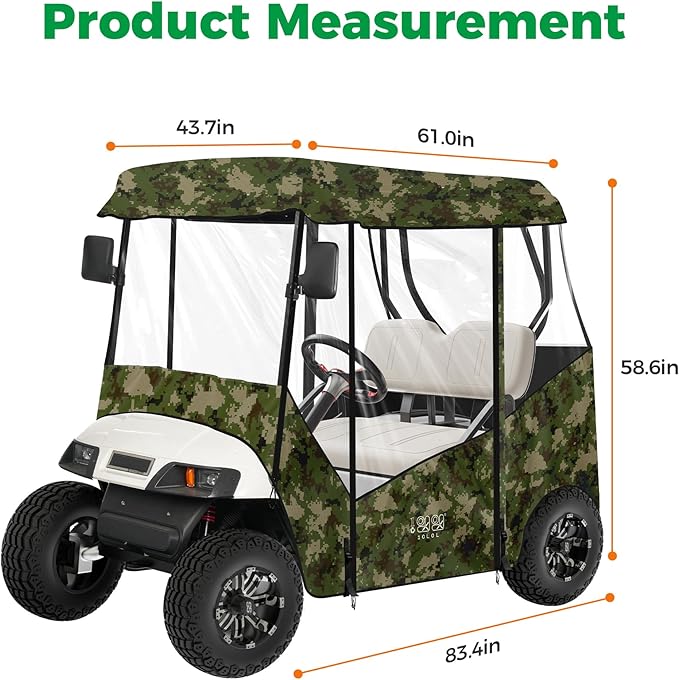 10L0L Universal Golf Cart Enclosure Compatible with EZGO and Club Car Models, 2-Passenger Golf Cart Waterproof 420D Material Windproof Transparent on 2 Sides