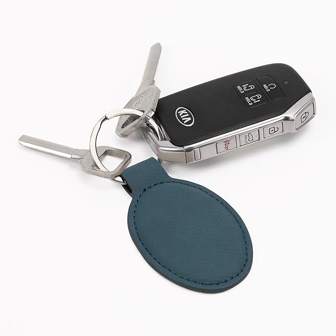 LaserGram Oval Keychain, Off Road Racer, Personalized Engraving Included (Slate Blue)