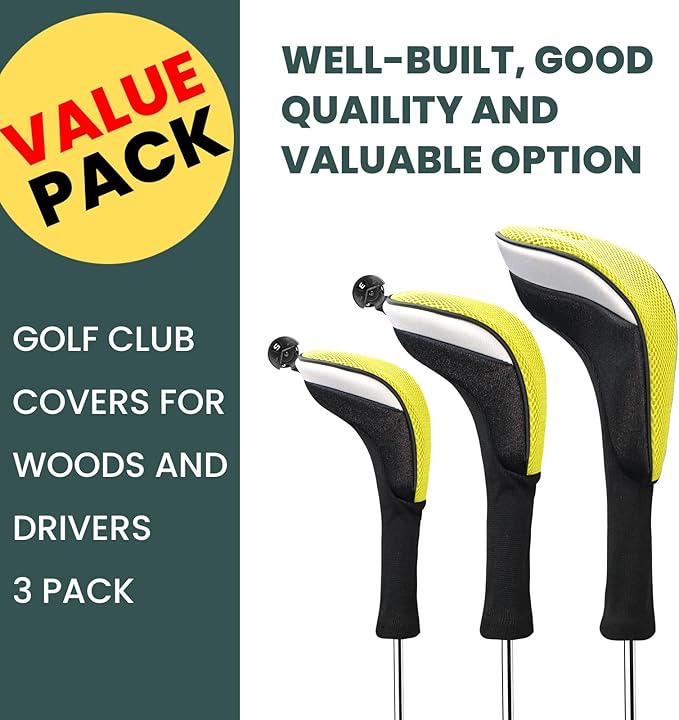 FINGER TEN Golf Club Head Covers Woods Driver Fairway Hybrid 3/4/5 Set, Headcovers Men 1 3 5 7 X Interchangeable Number Tag, Fit All Wood Clubs