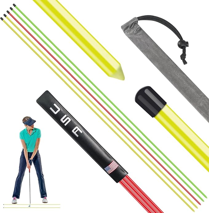 Golf Alignment Sticks 43 Inches Value 5-Pack with Premium Cover, Training Rods Essential Aiming Stick for Perfect Swing & Accurate Aiming & Effective Practice Guide
