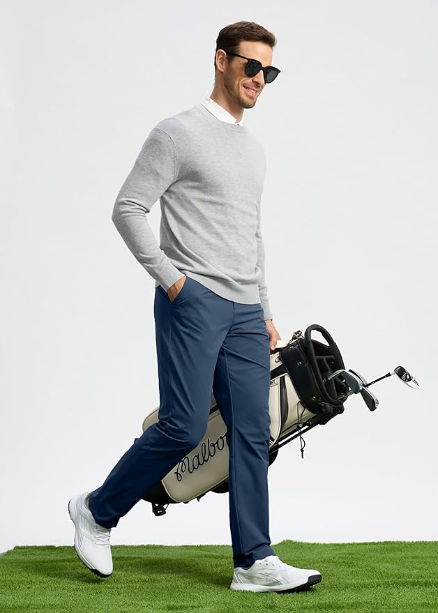 Pudolla Men's Golf Pants Stretch Work Dress Comfy Pants 30"/32"/34" Lightweight Quick Dry Casual Slacks Trousers with Pockets