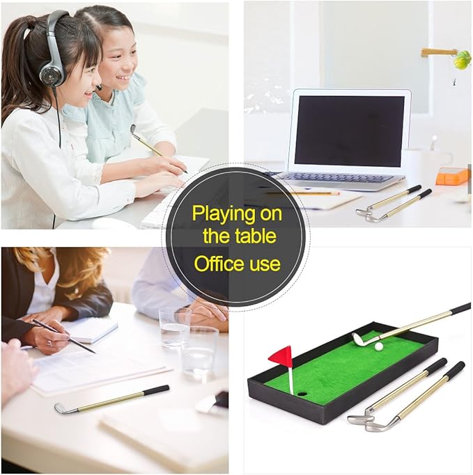 Juboury Mini Desktop Golf Pen Gift Set with Putting Green, Flag, 3 Golf Club Pens & 2 Balls