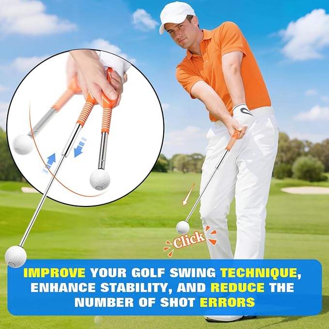 Retractable Golf Swing Training Aid, Right-Handed Tempo Stick Golf, Golf Click Stick & Retractable Golf Swing Trainer Enhance Swing Rhythm, Grip Strength & Speed for Beginner Golfers