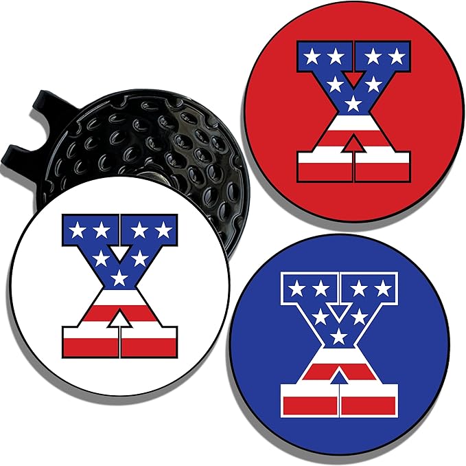 Wolf Golf Towels Golf Ball Marker Hat Clip | USA Monogram | 1 Magnetic Clip + 3 Ball Markers | Patriotic Golf Accessories for Men & Women