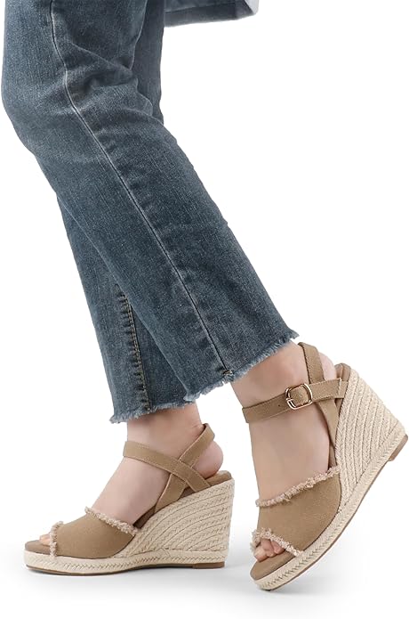 JOY IN LOVE Platform Wedge Sandals for Women 4IN Espadrille Wedge Heels Ankle Strap Sandals