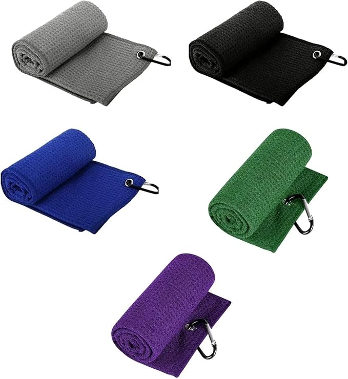 Golf Towel with Clip, Soft Microfiber Cleaning Cloth for Golf Clubs and Balls, Compact and Absorbent(A)