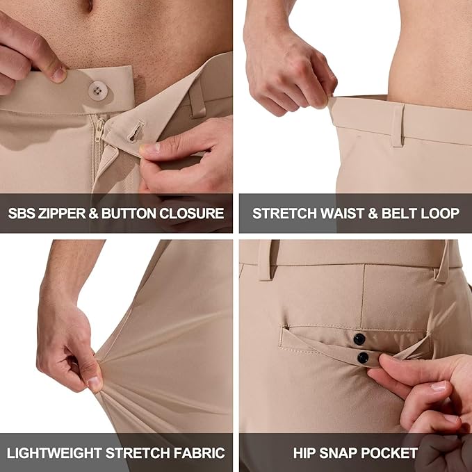 QPNGRP Men's Golf Pants 30"/32"/34" Inseam Lightweight Stretch Work Dress Pants