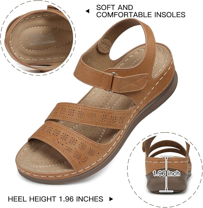 SHIBEVER Women's Wedge Sandals Platform: Comfortable Dressy Arch Support Ankle Strap - Summer Open Toe Women Sandals