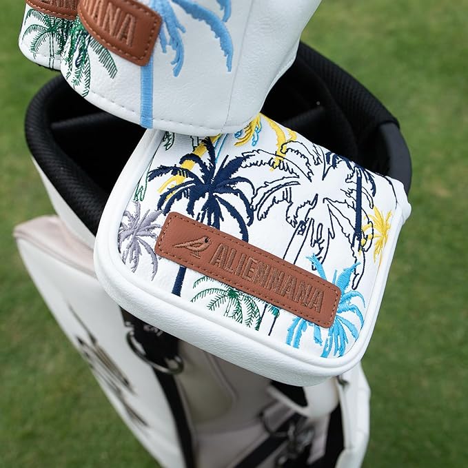 Golf Club Head Covers 3 Wood Headcover Hawaii Coconut Tree Style Elegant Embroidery Premium Leather Waterproof Driver Cover Fairway Wood Cover Hybrid Cover with Number Tags