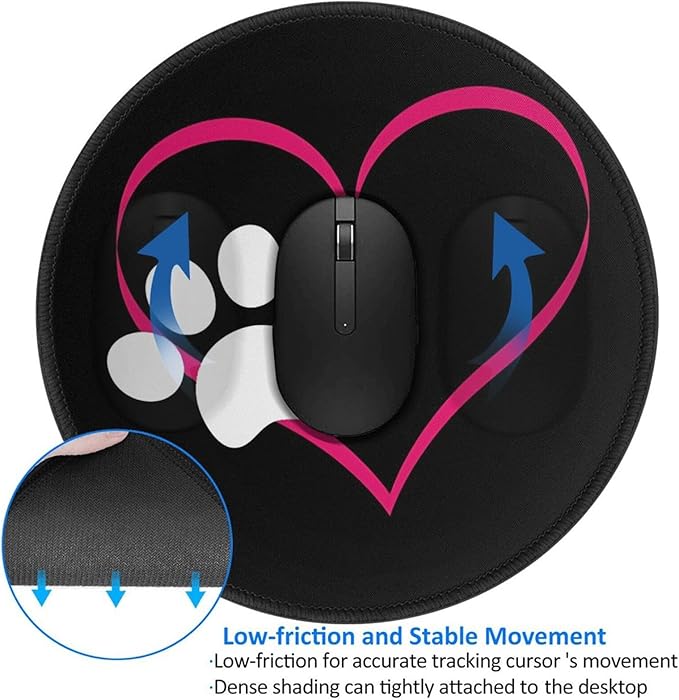 Dog Paw Heart Mouse Pad, Mouse Pads for Desk, Stitched Edge Mousepad with Non-Slip Rubber Base, Gaming Mouse Mat for Computer Laptop Home Office
