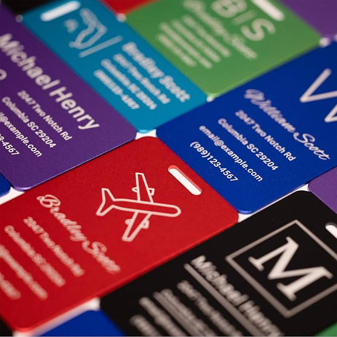 Personalized Luggage Tags for Suitcases Custom Metal Name Tags for Backpacks Bags Travel - Square (Blue)