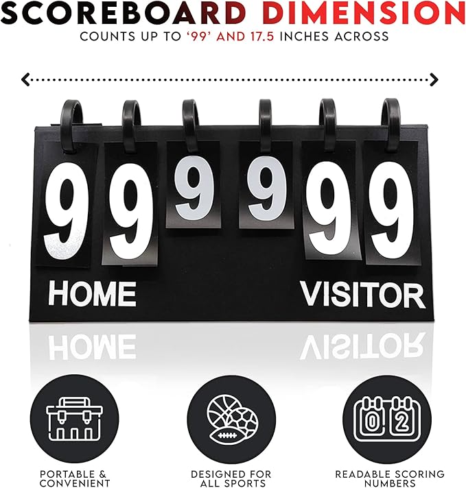 Upstreet Scoreboard/Score Keeper for Indoor & Outdoor Sports - Ping Pong/Baseball/Tennis/Basketball Scoreboard or Varsity Scoreboards/Volleyball Scorekeeper - Portable Scoreboard Flips up to 99