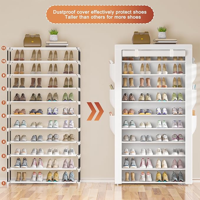 OYREL Shoe Rack 10Tier Large Capacity 50-56Pairs Beautiful Tall Shoe Shelf Free Standing Storage Cabinet Entryway Closet