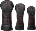 Golf Club Head Covers,USA Golf Driver Headcover Fariway Wood Covers Hybrid Head Covers 3 Wood Headcover Leather Golf Headcover with Number Tag for All Brand
