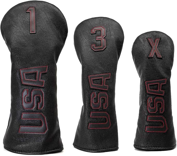 Golf Club Head Covers,USA Golf Driver Headcover Fariway Wood Covers Hybrid Head Covers 3 Wood Headcover Leather Golf Headcover with Number Tag for All Brand