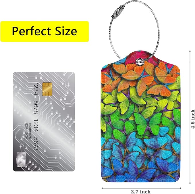 2 Pack Colourful Butterflies Luggage Tags for Suitcases, Cool Leather Luggage Tag for Travel, Bag Tag Privacy Name ID Card Bag Labels for Friends Adults Kids Tourists