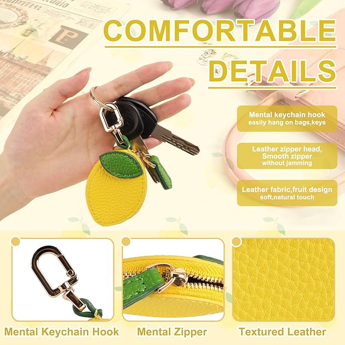 XSUIOY Orange Fruit Coin Purse Keychain Bag Charm, Mini Leather Coin Purse & Pouch Airtag Holder Keychain, Kawaii Bag Charms for Handbag, Tote, Keys, Airtag, Gifts for Girls & Women