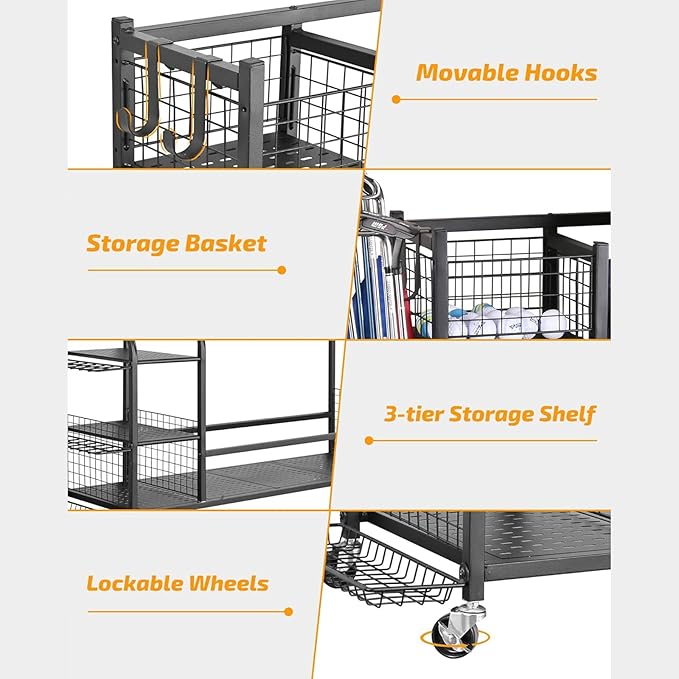 Hcduvso 4 Golf Bag Organizer Garage Storage, Golf Storage Stand for Golf Bag Accessories, Golf Bag Storage Stand and Other Golfing Equipment Rack, Extra Storage Rack for Golf Clubs