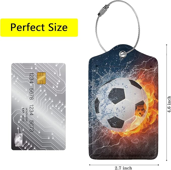 2 Pack Soccer Luggage Tags for Suitcases, Cool Leather Luggage Tag for Travel, Bag Tag Privacy Name ID Card Bag Labels for Friends Adults Kids Tourists Sports