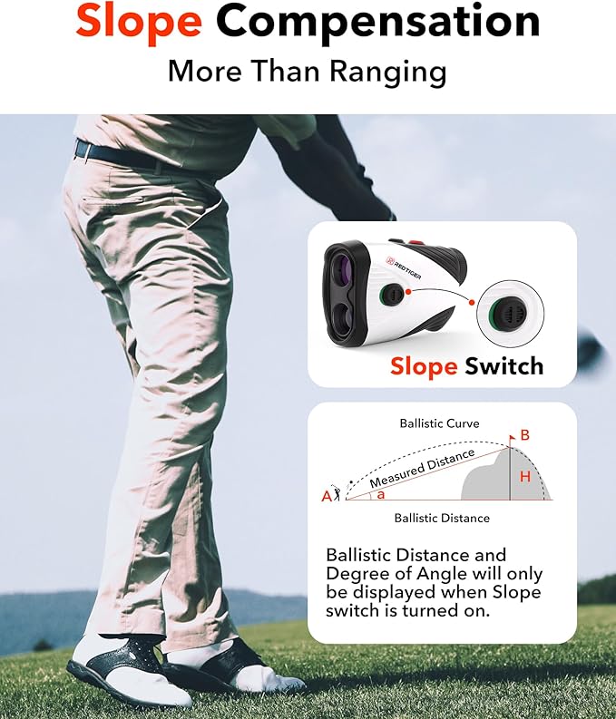 REDTIGER Golf Rangefinder with Slope Switch, 1200 Yards Laser Range Finder Golfing, 7X Magnification, Flag Pole Locking Vibration, Rechargeable Range Finders with Magnet Stripe, GolfVue Series 1