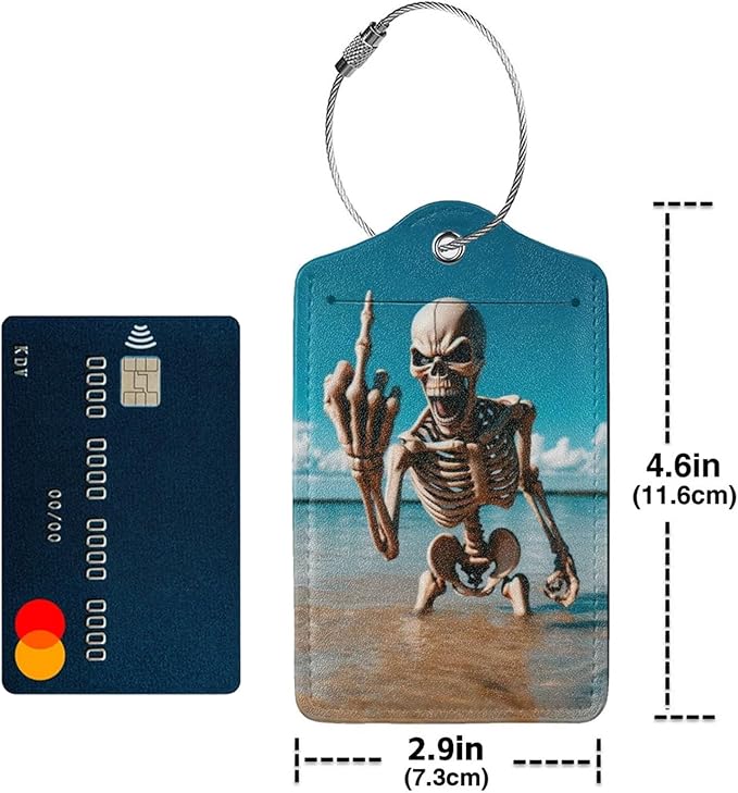 TSA Approved Luggage Tags Skeleton Beach Skull for Suitcases 2 Pack Funny Leather Carnival Cruise Airport Cute Travel Name Tags Golf Bag tag Ships Essentials Privacy Cover ID Label for Women Men