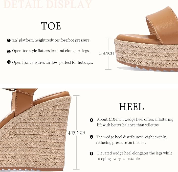 VICKI·VICKI Wedges for Women Platform Sandals Wedge Heels for Sandals Comfortable Summer Espadrille Shoes Ankle Strap&Open Toe