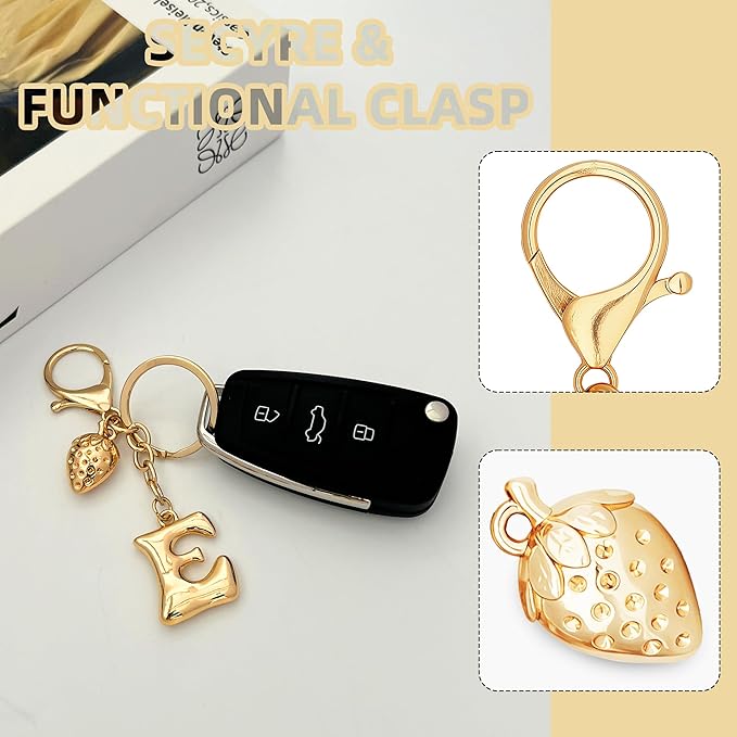 Gold Bubble Heart, Cherry, Bow & More Designs Letter Initial Keychain Bag Charms – Cute Purse Charms for Handbags