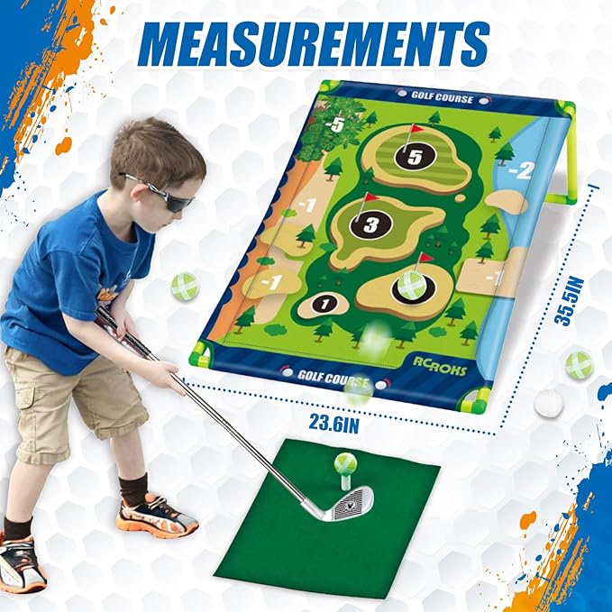 Upgraded Golf Chipping Game w/t 2 Clubs, Velcro Golf Battle Set for Junior, Portable Family Backyard Sticky Golf Target Indoor Outdoor for Home Beach Office Party Golfing Gifts for Adults Kids 6+